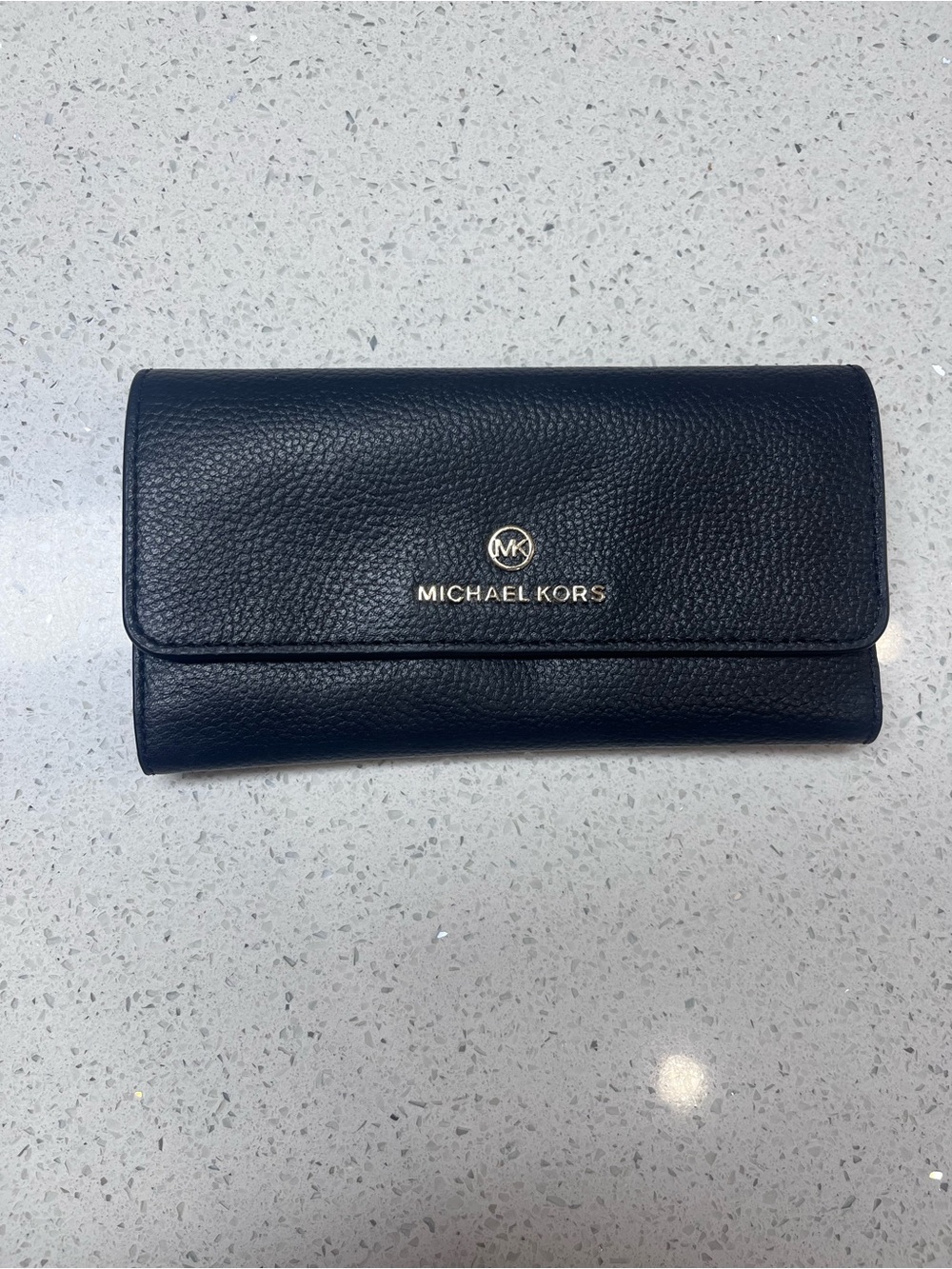 Michael Kors Black Pebbled Leather Continental Wallet with Gold Logo